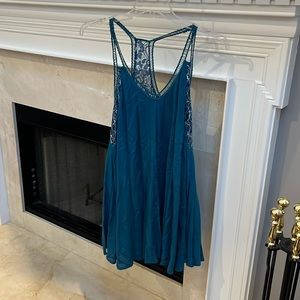 Blue short lace back dress